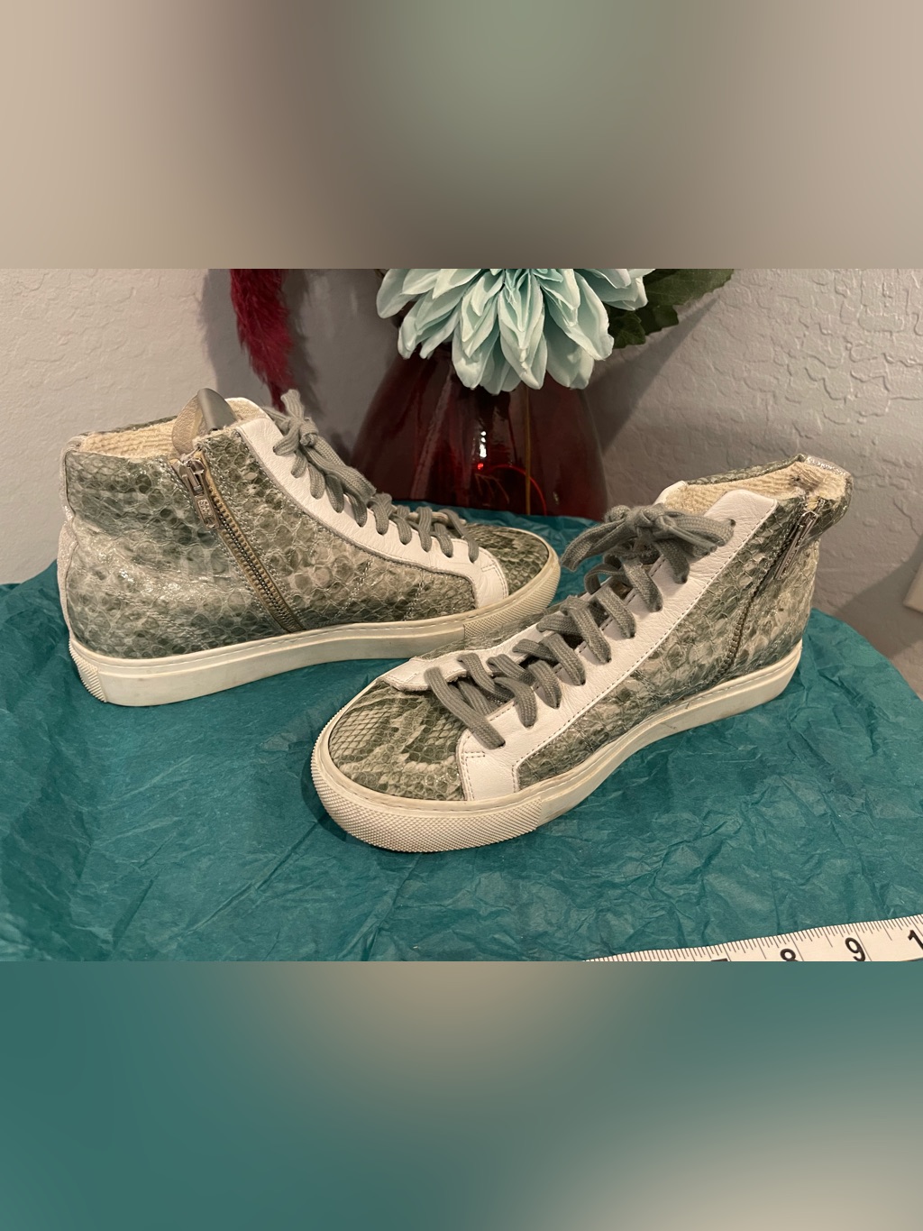 P448 Women's High-Top Sneakers In Green Snake-Print Size 37